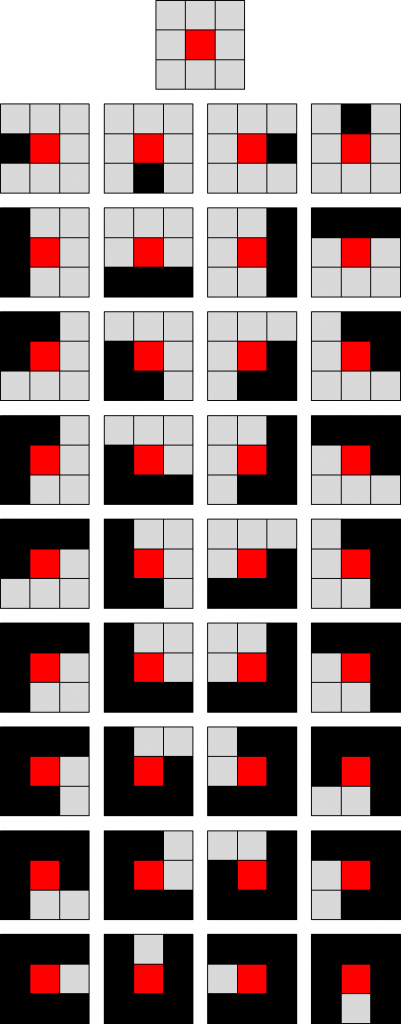 Motifs d'élimination d'un tile (en rouge)
