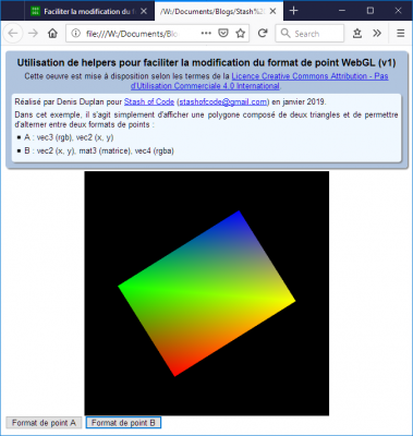 Exemple de rendu avec des wrappers de shaders et d'un programme pour WebGL