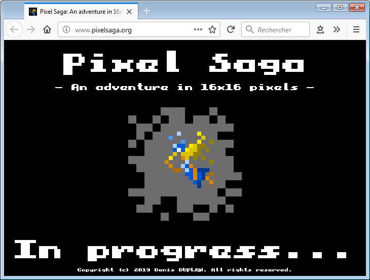 La page d'accueil de Pixel Saga: du texte pixelisé généré automatiquement