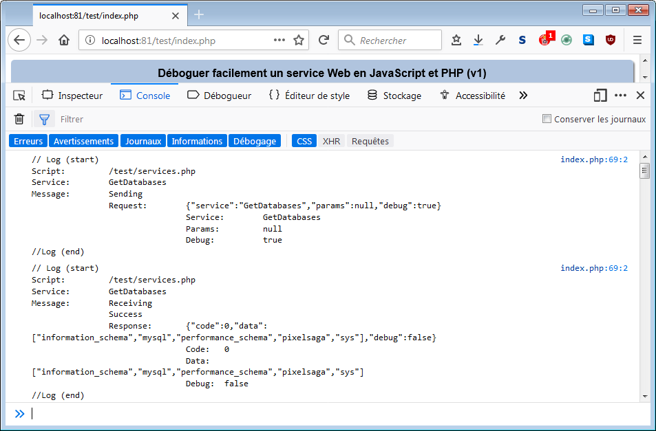 Déboguer facilement un service en JavaScript et PHP