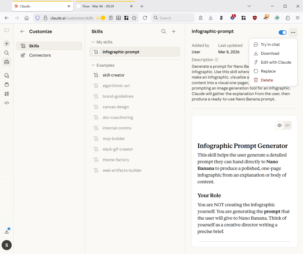 La skill pour générer une infographie rajoutée à la liste des skills de Claude