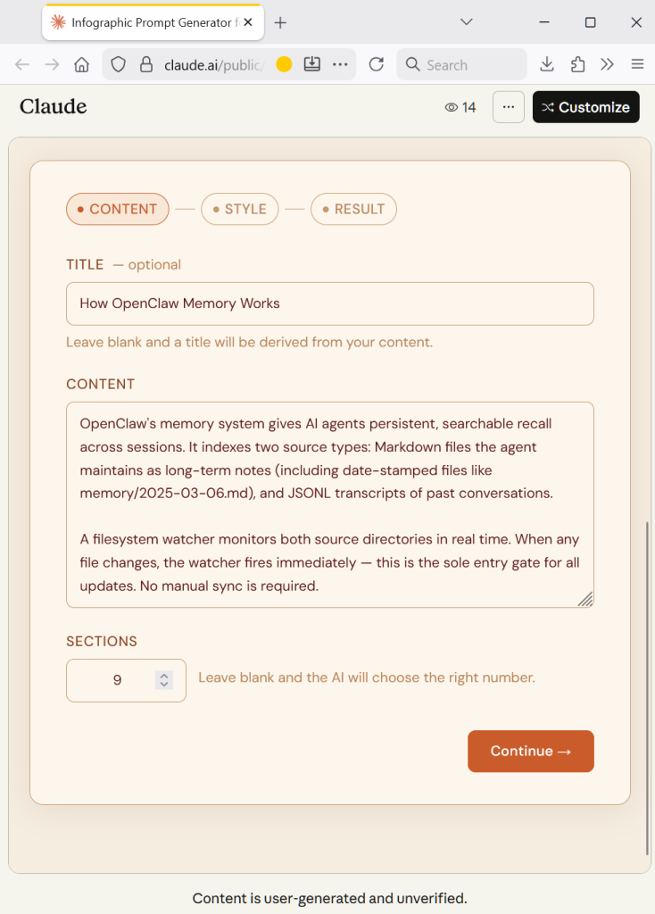 Artifact de génération de prompt pour générer une infographie avec Nano Banana (contenu)