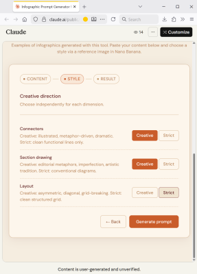 Artifact de génération de prompt pour générer une infographie avec Nano Banana (styles)