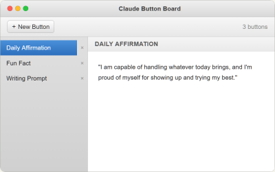 Un artifact dont les boutons permettent de prompter Claude