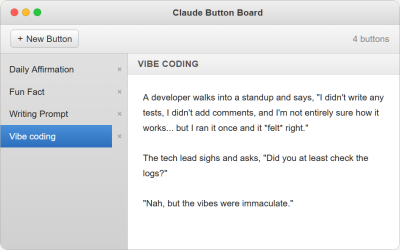 Le nouveau bouton permet de faire générer une blague sur le vibe coding