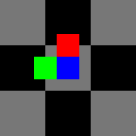 Le sprite 0, en 4 couleurs, circulant paisiblement sur un bitplane