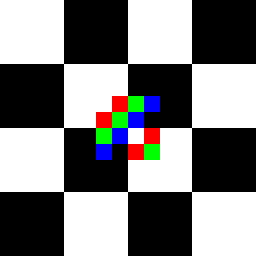 Un sprite de 16 pixels en 4 couleurs affiché sur un bitplane