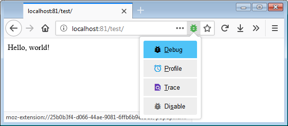 Activer Xdebug depuis Xdebug Helper dans Firefox